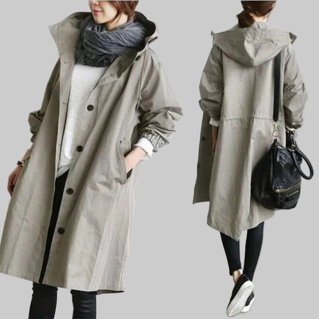 Olvoria | Women's Hooded Trench Coat - Relaxed Oversized Fit