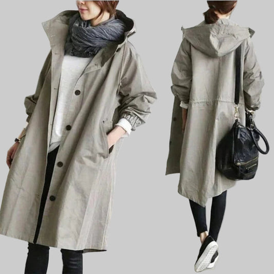 Olvoria | Women's Hooded Trench Coat - Relaxed Oversized Fit