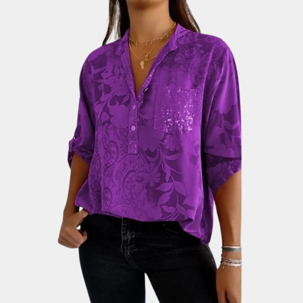 Olvoria | Women's Jacquard Button-Up Blouse