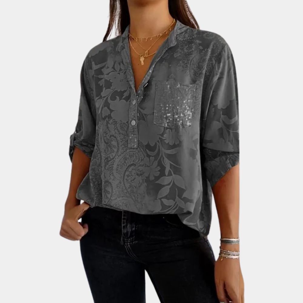Olvoria | Women's Jacquard Button-Up Blouse