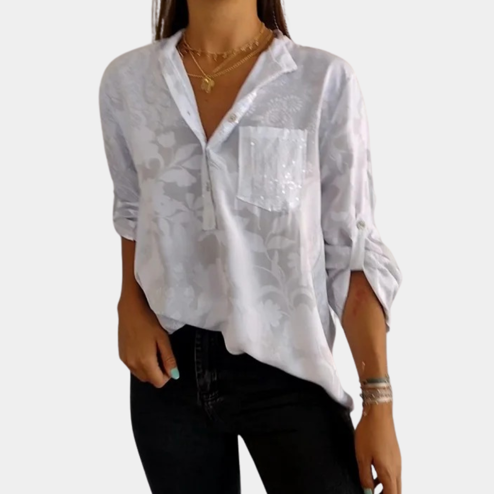 Olvoria | Women's Jacquard Button-Up Blouse