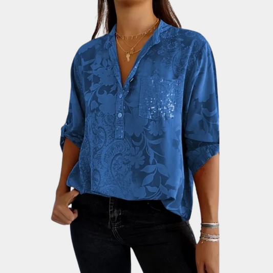 Olvoria | Women's Jacquard Button-Up Blouse
