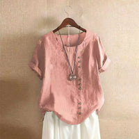 Olvoria | Blouse boutonnée manches courtes en mélange de lin pour femme