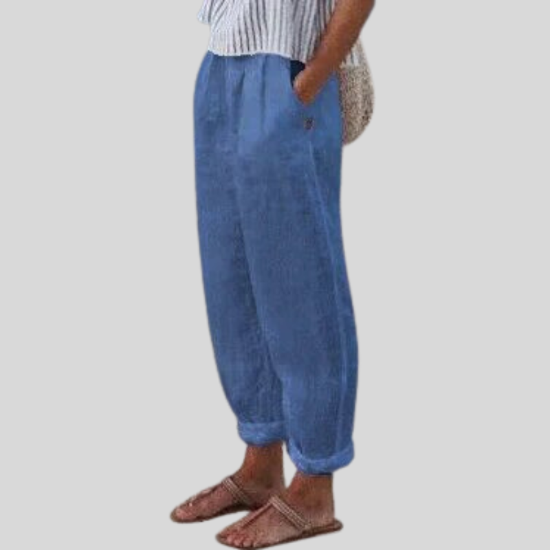 Olvoria | Women's Linen Relaxed Fit Folded Hem Trousers