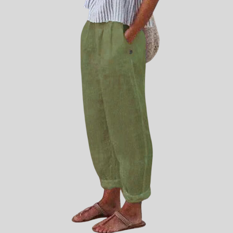 Olvoria | Women's Linen Relaxed Fit Folded Hem Trousers