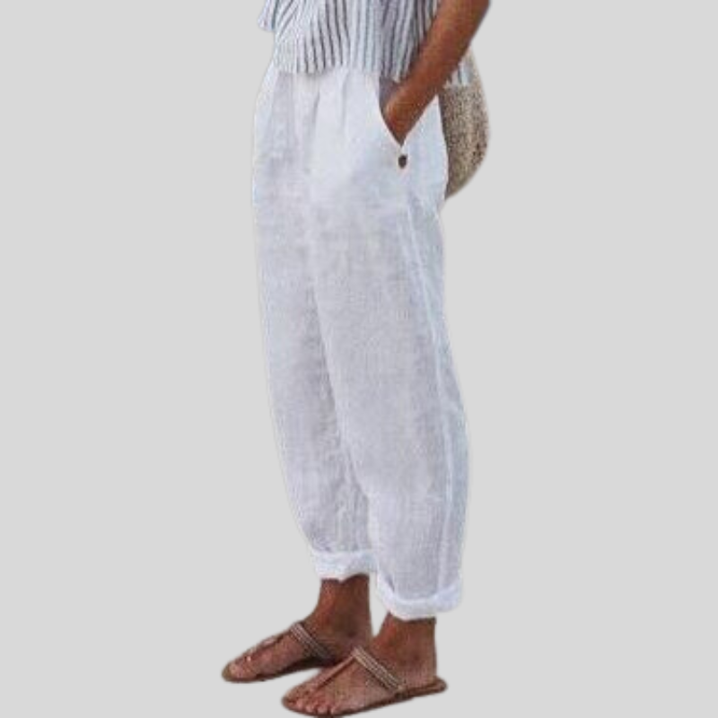 Olvoria | Women's Linen Relaxed Fit Folded Hem Trousers