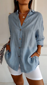 Olvoria | Chemise ample boutonnée pour femmes - texture froissée