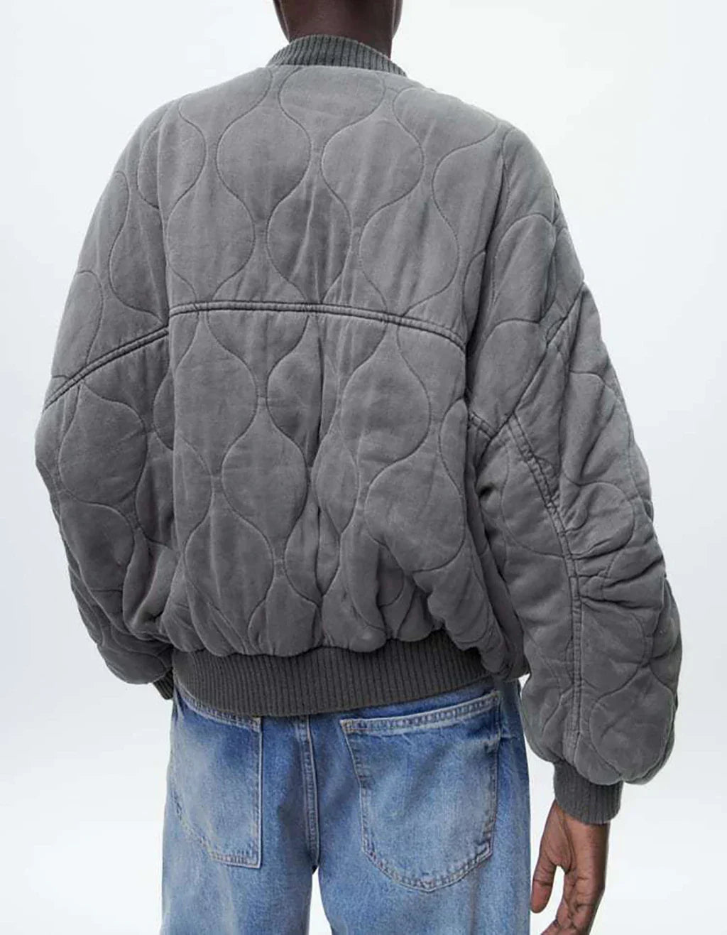 Olvoria - Women's Loose-Fitting Gray Bomber Jacket