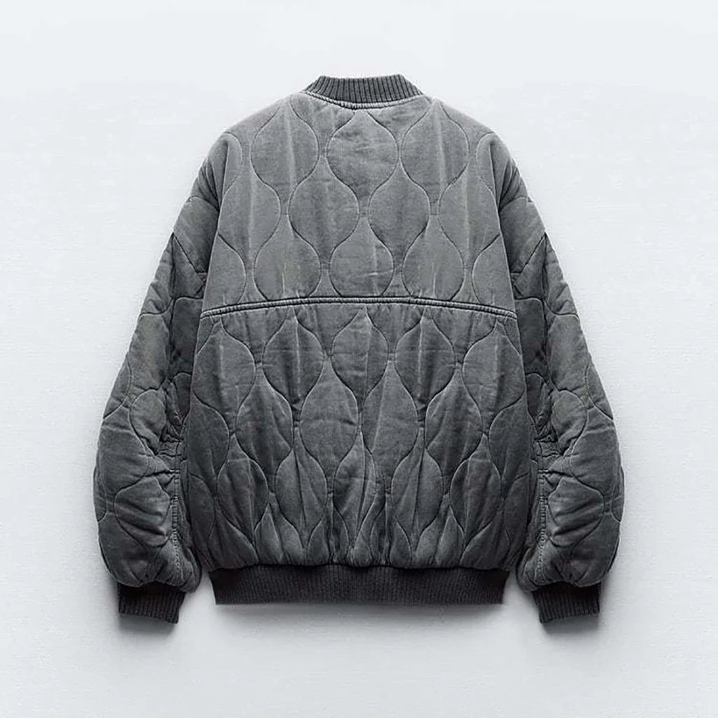 Olvoria - Women's Loose-Fitting Gray Bomber Jacket