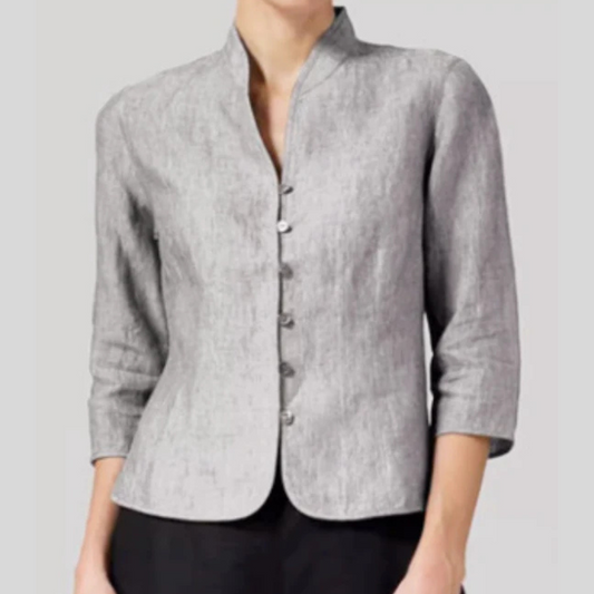 Olvoria | Women's Mandarin Collar Blouse with Button Front
