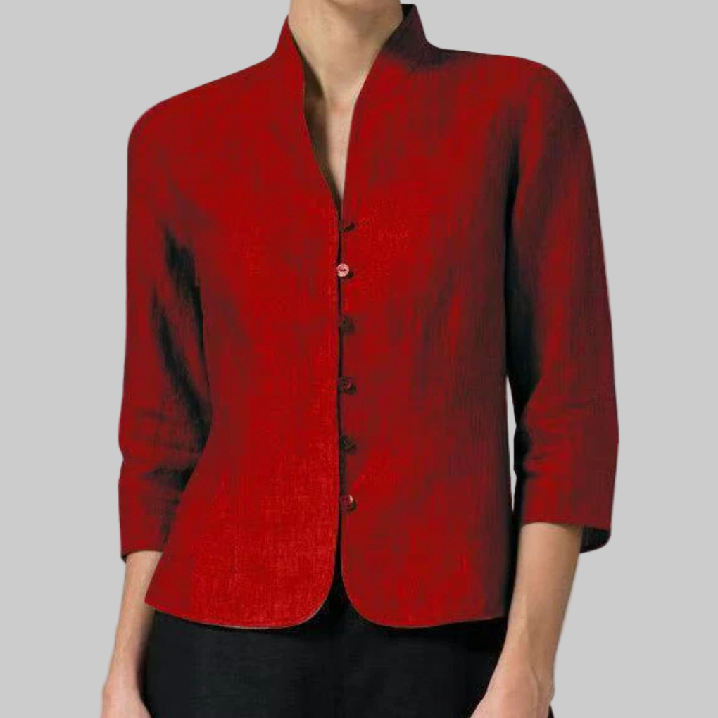 Olvoria | Women's Mandarin Collar Blouse with Button Front
