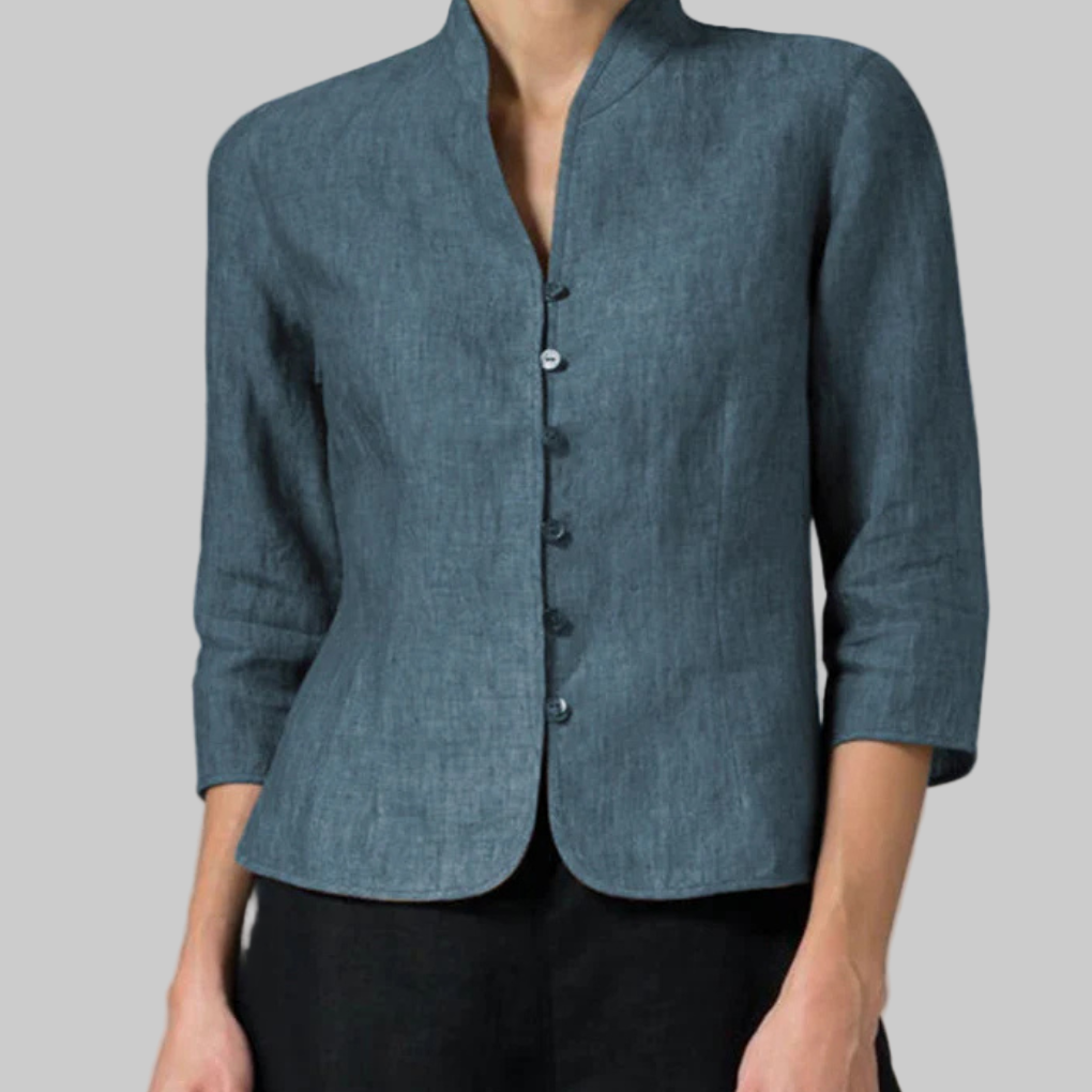 Olvoria | Women's Mandarin Collar Blouse with Button Front