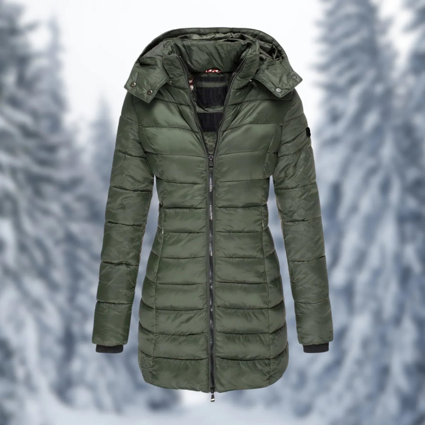 Olvoria | Women's Mid-Length Padded Winter Coat with Hood