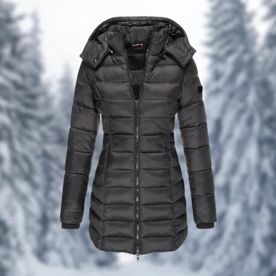 Olvoria | Women's Mid-Length Padded Winter Coat with Hood
