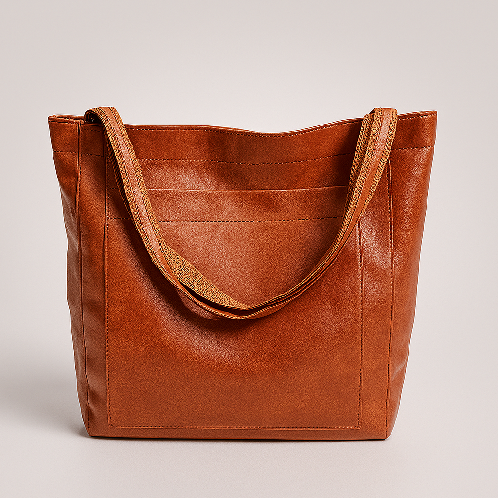 Olvoria | Women's Minimalist Tote Shoulder Bag with Exterior Pocket