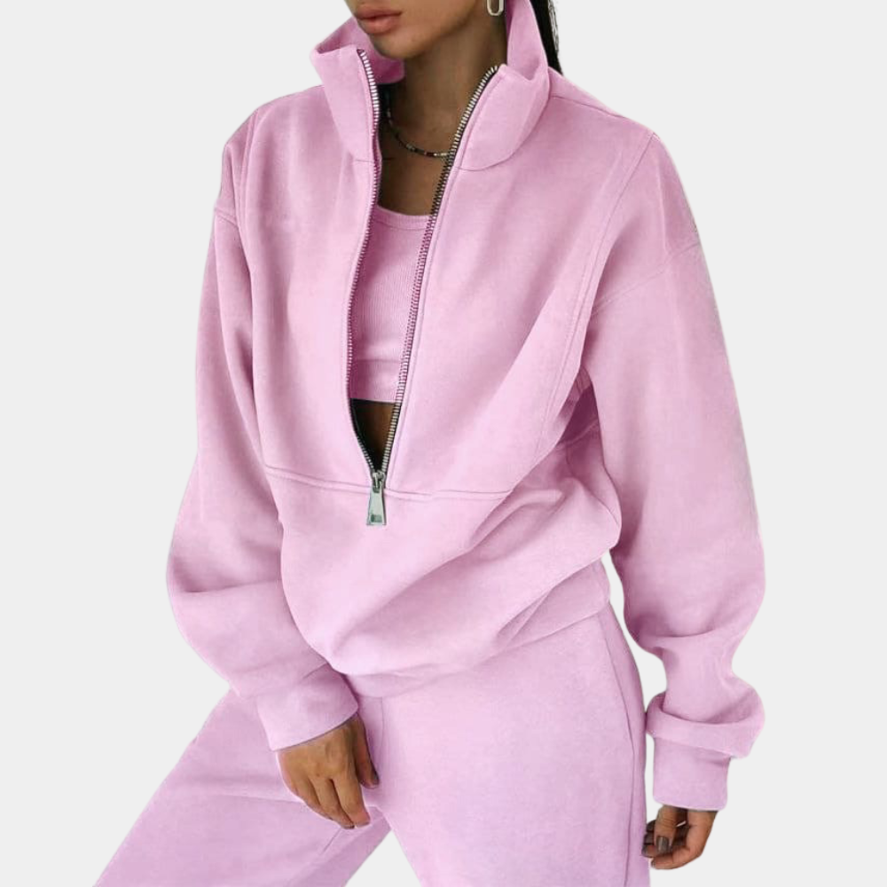 Olvoria | Women's Oversized Sweat Suit Set with Zip Collar