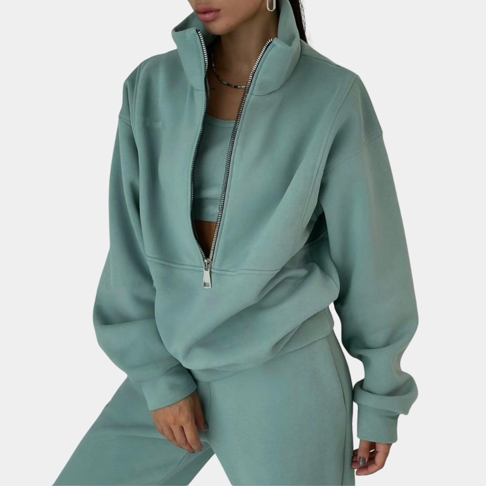 Olvoria | Women's Oversized Sweat Suit Set with Zip Collar