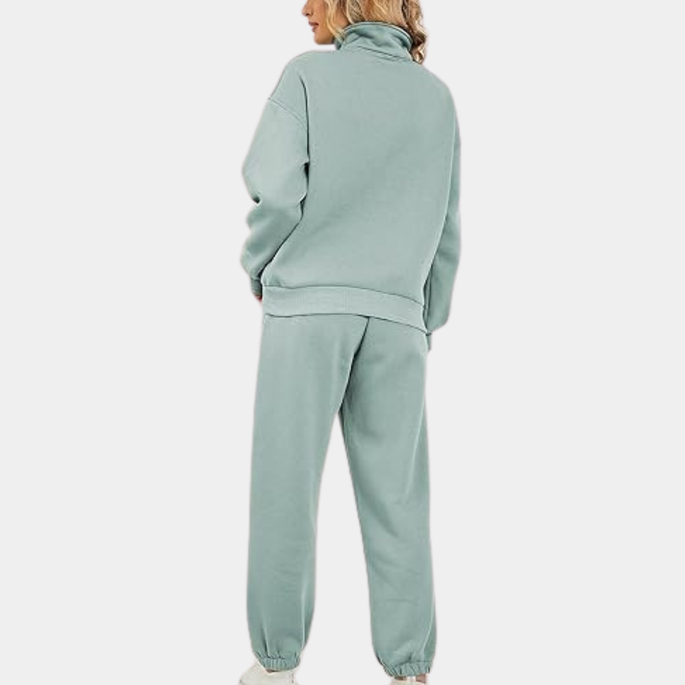 Olvoria | Women's Oversized Sweat Suit Set with Zip Collar