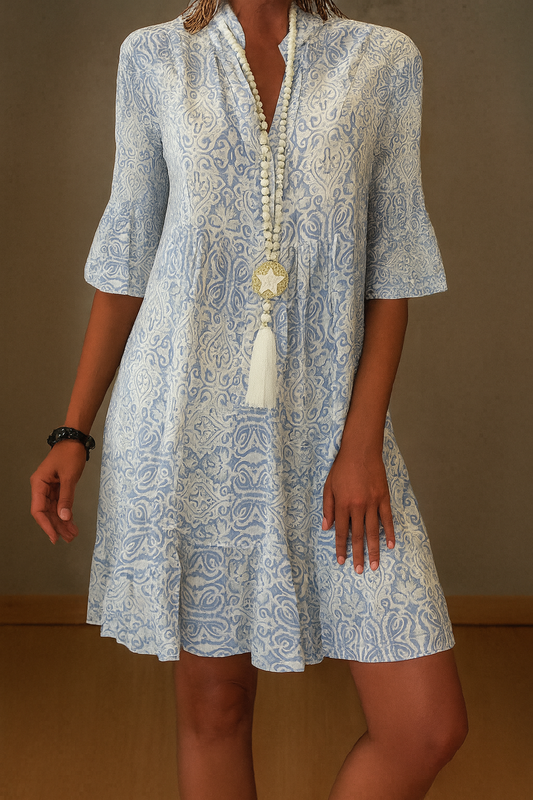 Olvoria | Women's Paisley Print Midi Dress with Ruffle Sleeves