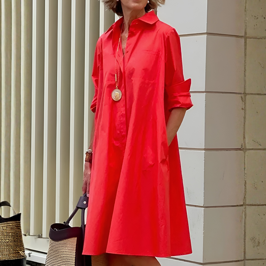 Olvoria | Women's Polo Shirt Dress with Button Placket