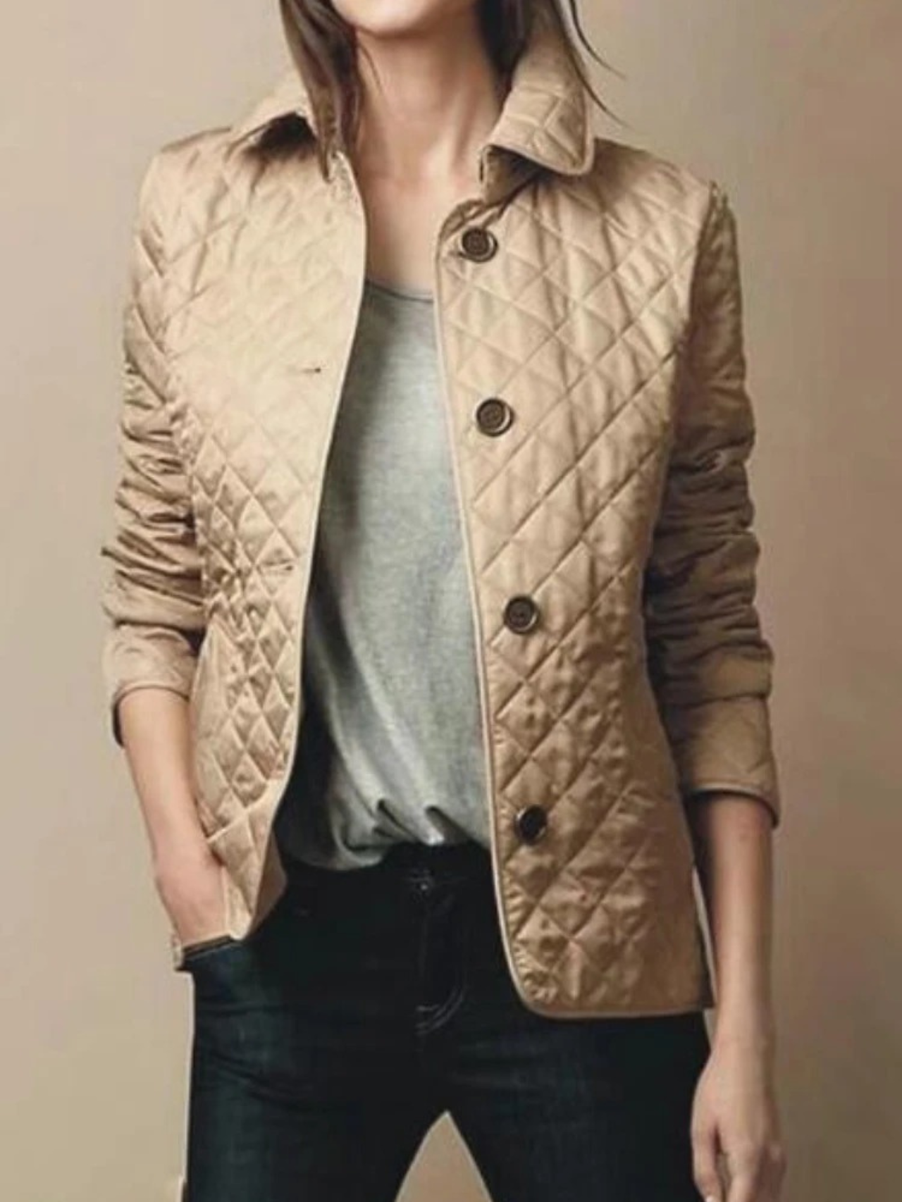 Olvoria | Women's Quilted Jacket with Turned-Down Collar