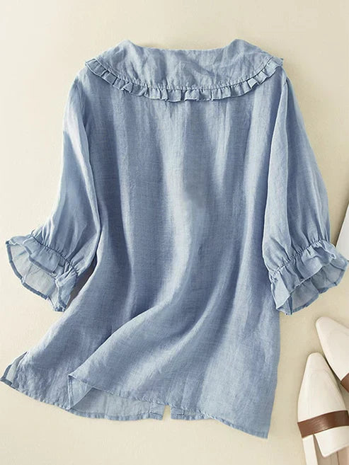 Olvoria | Women's Ruffle Collar Button-Down Shirt