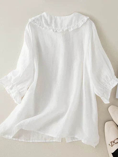 Olvoria | Women's Ruffle Collar Button-Down Shirt