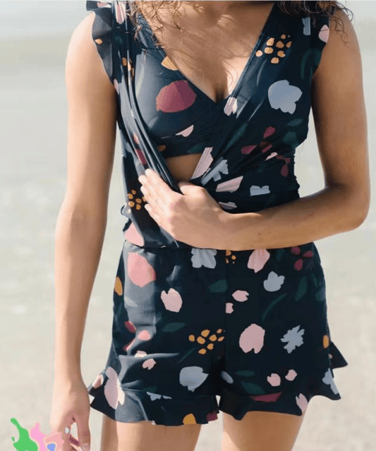 Olvoria | Women's Ruffled Romper - Floral Print