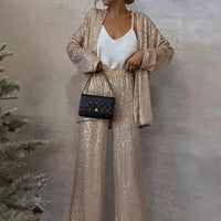 Olvoria | Ensemble femme deux pièces à sequins avec pantalon large