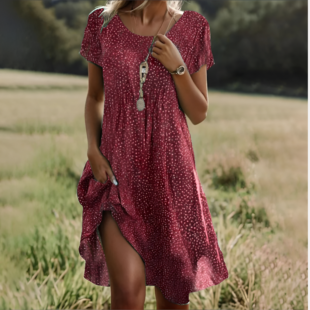 Olvoria | Women's Short Sleeve A-Line Dress with Polka Dots