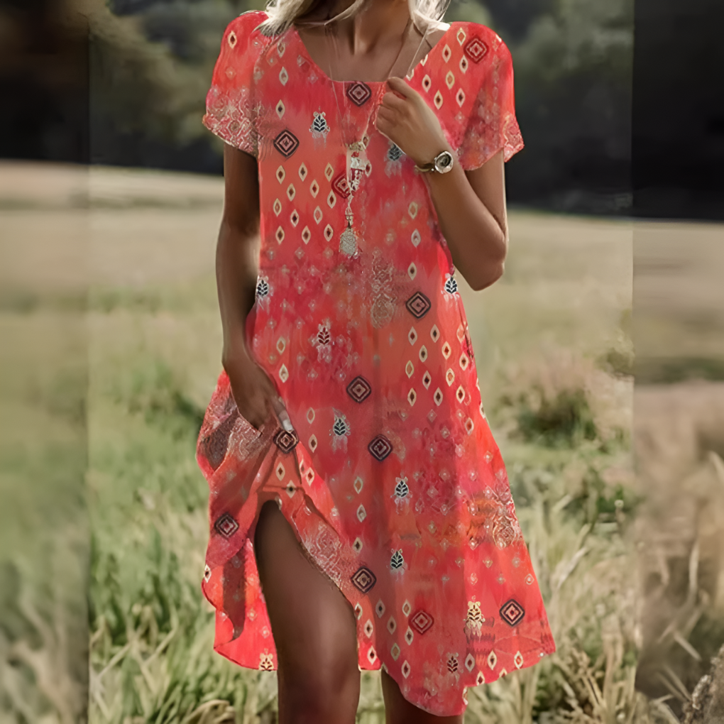 Olvoria | Women's Short Sleeve A-Line Dress with Polka Dots