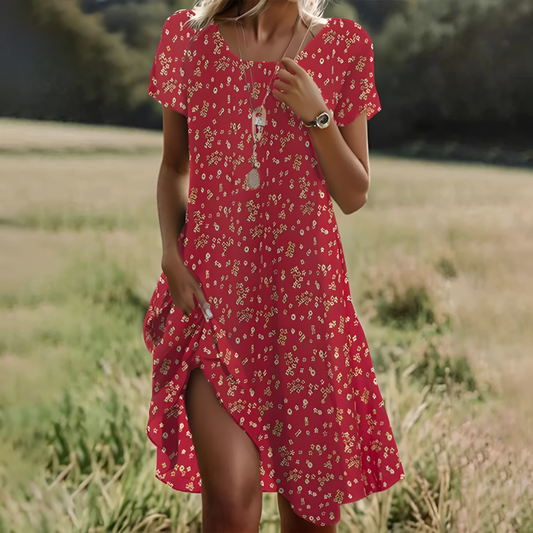 Olvoria | Women's Short Sleeve A-Line Dress with Polka Dots