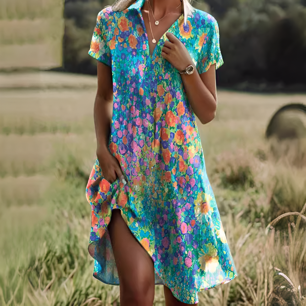 Olvoria | Women's Short Sleeve A-Line Dress with Polka Dots