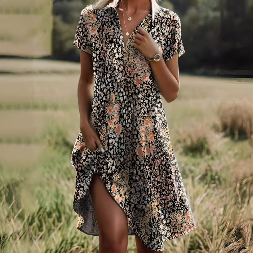 Olvoria | Women's Short Sleeve A-Line Dress with Polka Dots