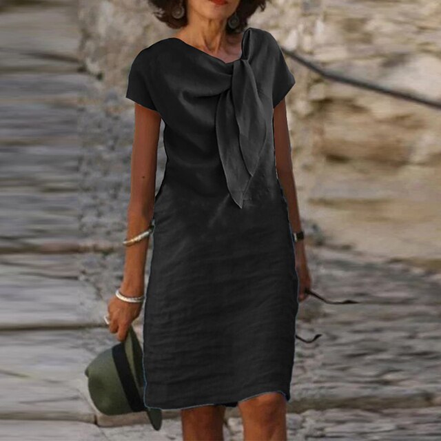 Olvoria | Women's Short Sleeve Bow Neck Sheath Dress