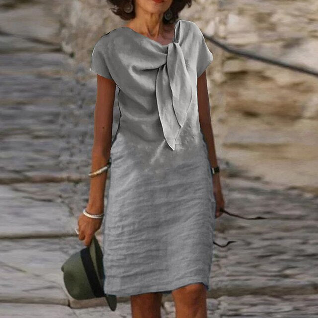 Olvoria | Women's Short Sleeve Bow Neck Sheath Dress