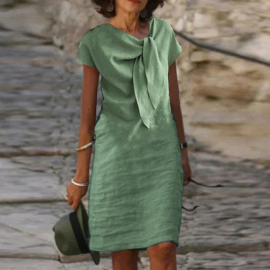 Olvoria | Women's Short Sleeve Bow Neck Sheath Dress
