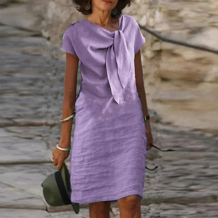 Olvoria | Women's Short Sleeve Bow Neck Sheath Dress