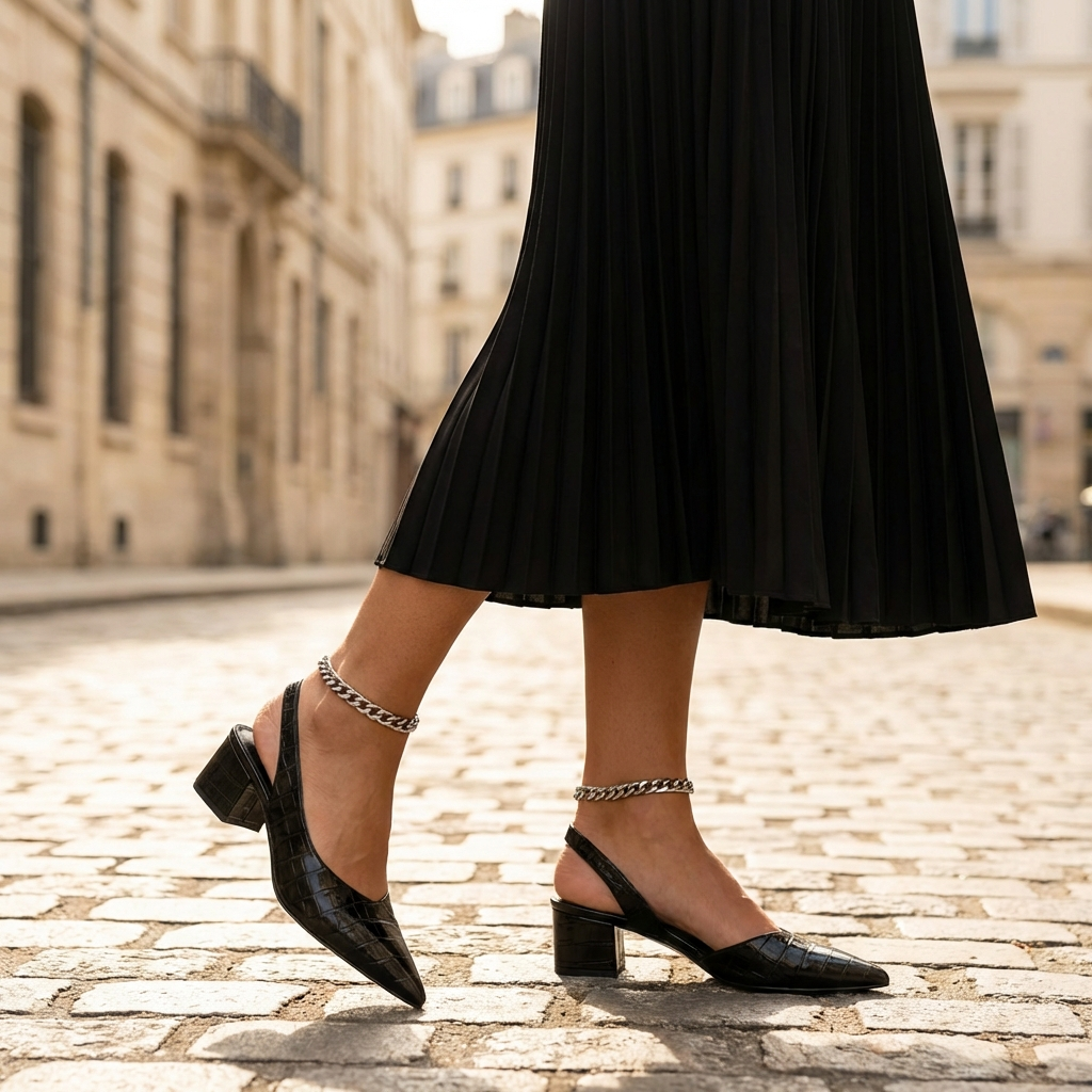 Olvoria | Women's Slingback Pumps with Croco Embossing
