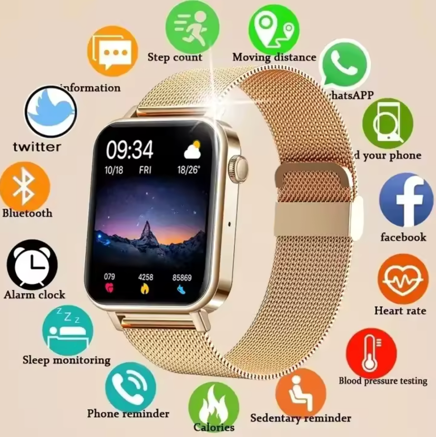 Olvoria | Women's Smartwatch Fitness Tracker Milanese Band