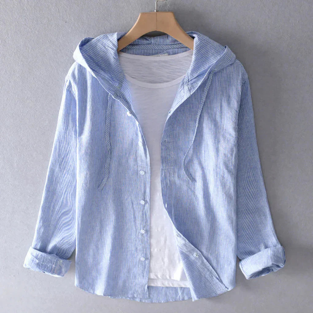 Olvoria | Women's Striped Hooded Linen Shirt