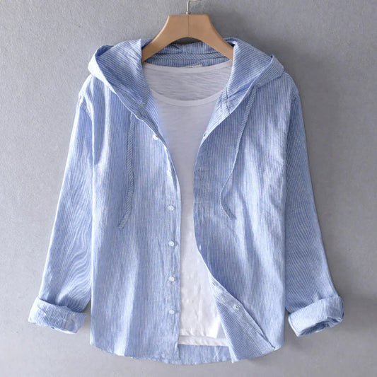 Olvoria | Women's Striped Hooded Linen Shirt