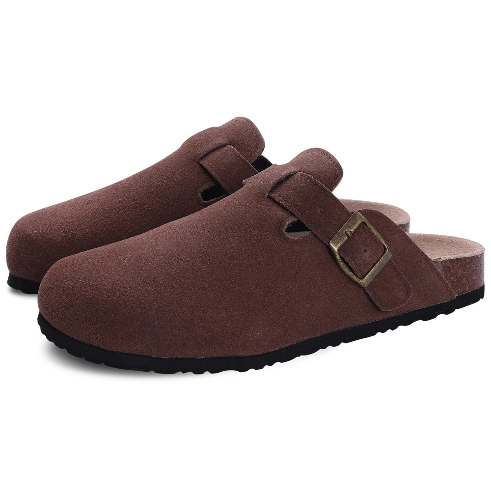 Olvoria | Women's Suede Clogs with Buckle