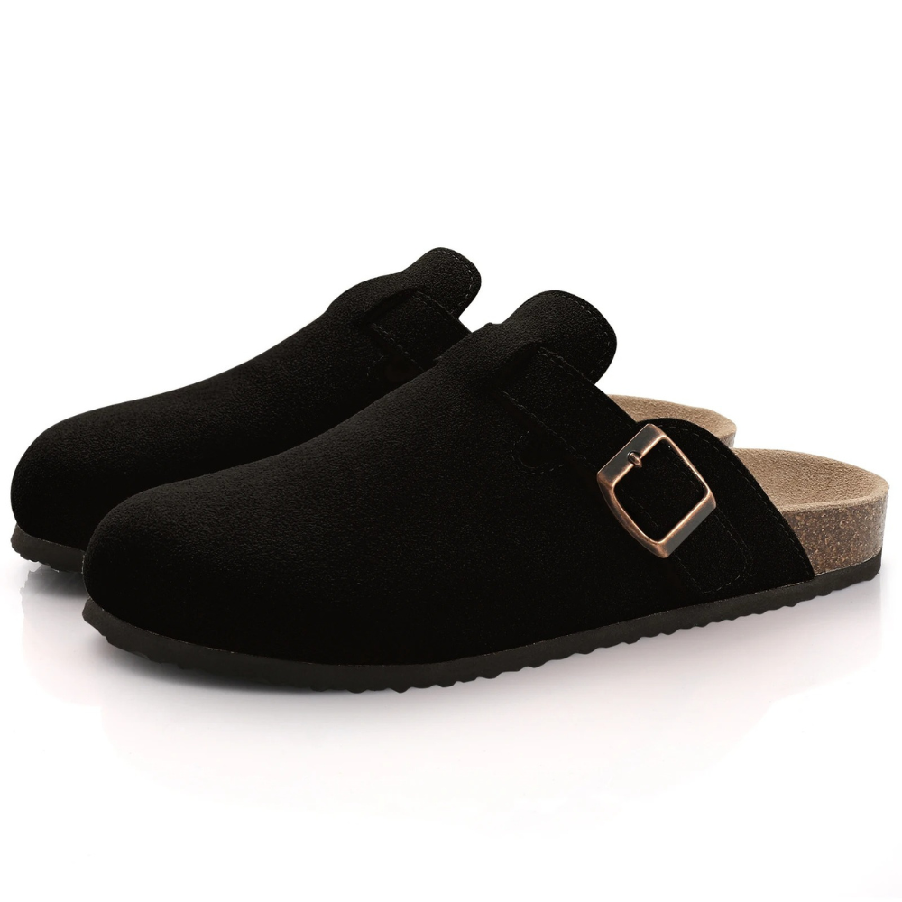 Olvoria | Women's Suede Clogs with Buckle