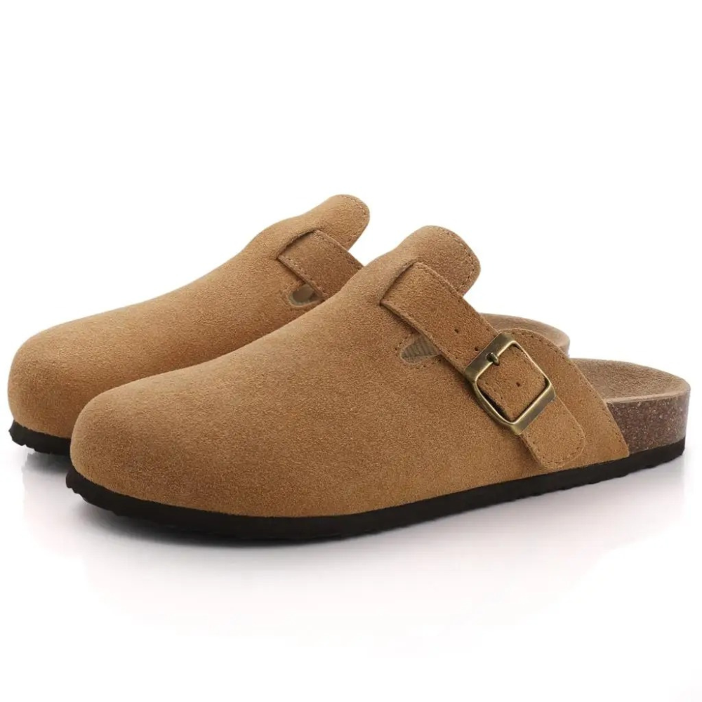 Olvoria | Women's Suede Clogs with Buckle