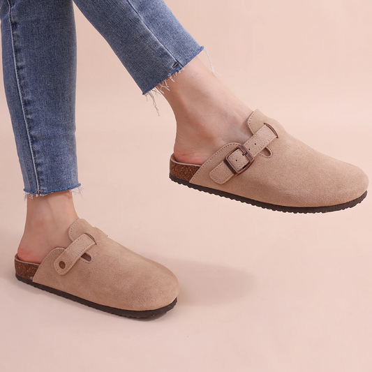 Olvoria | Women's Suede Clogs with Buckle