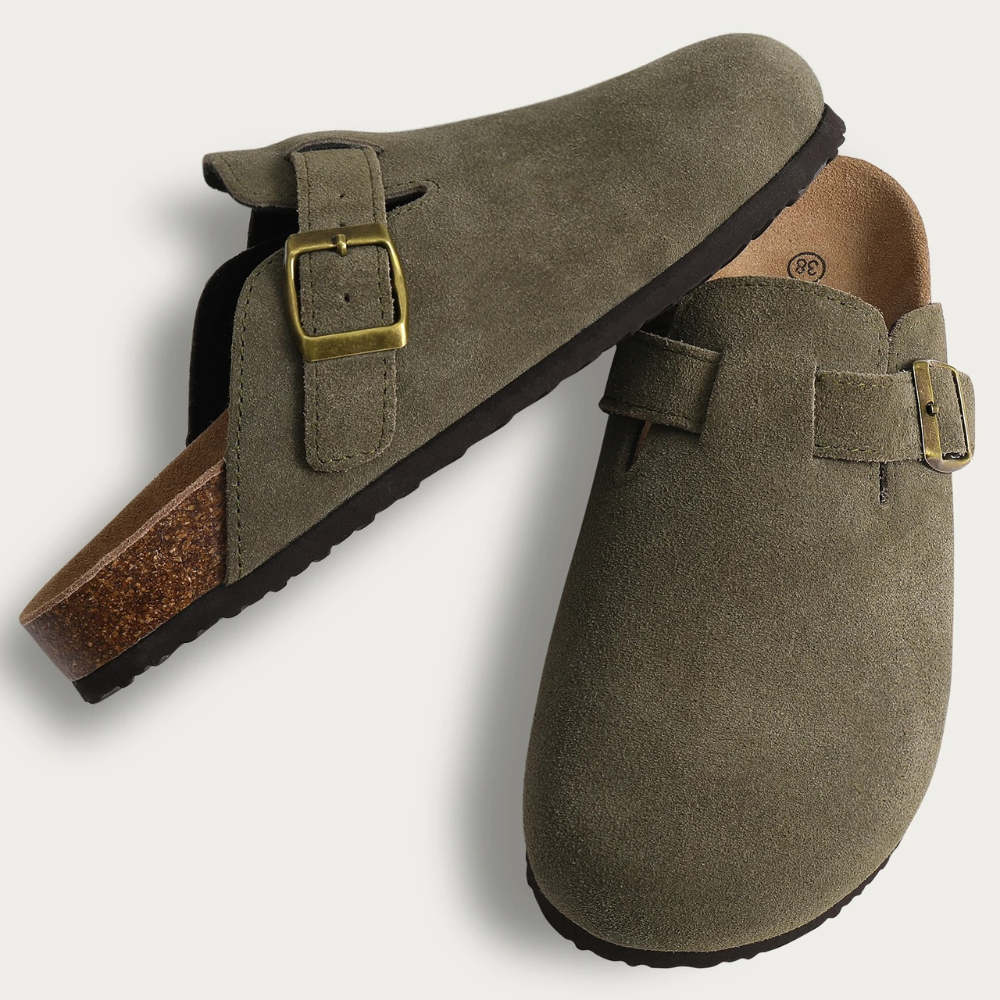 Olvoria | Women's Suede Clogs with Buckle