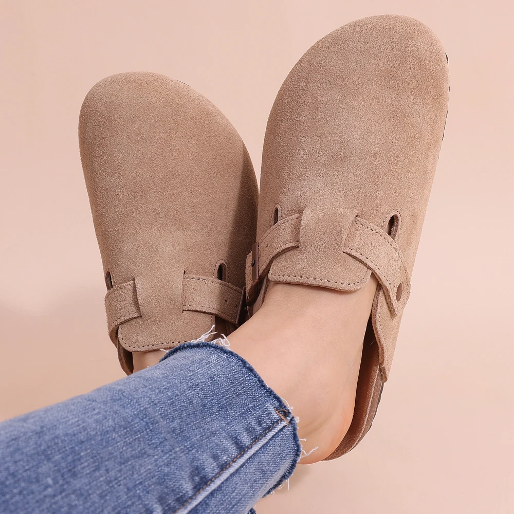 Olvoria | Women's Suede Clogs with Buckle
