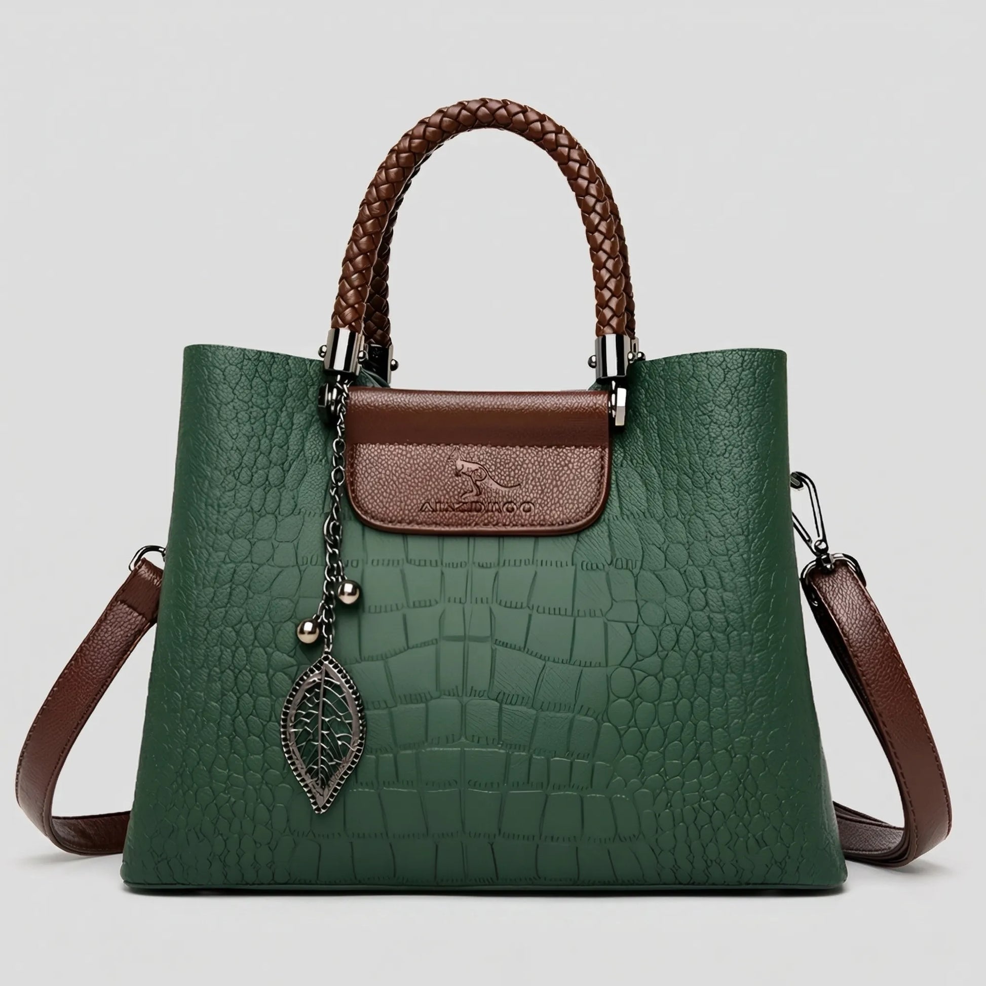 Olvoria | Women's Tote Bag Croc Embossed Handbag Braided Handle