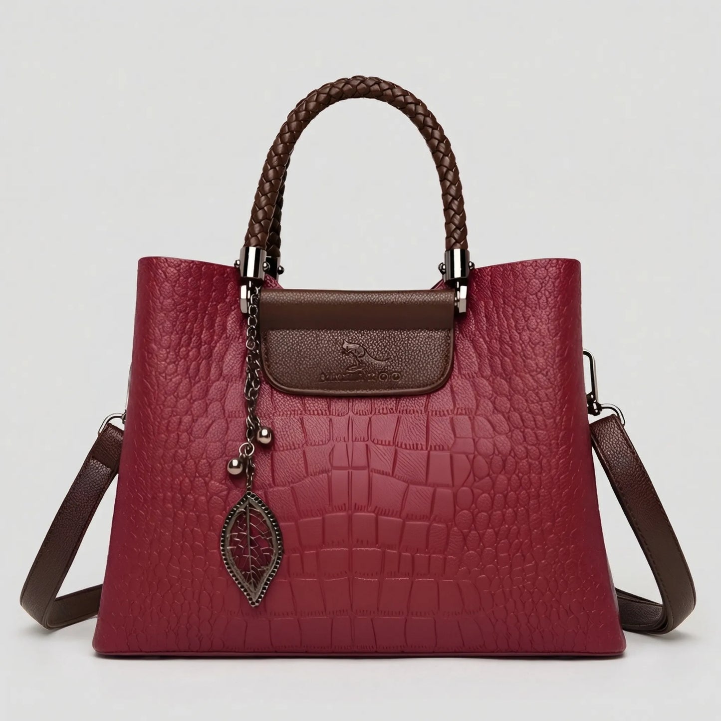 Olvoria | Women's Tote Bag Croc Embossed Handbag Braided Handle